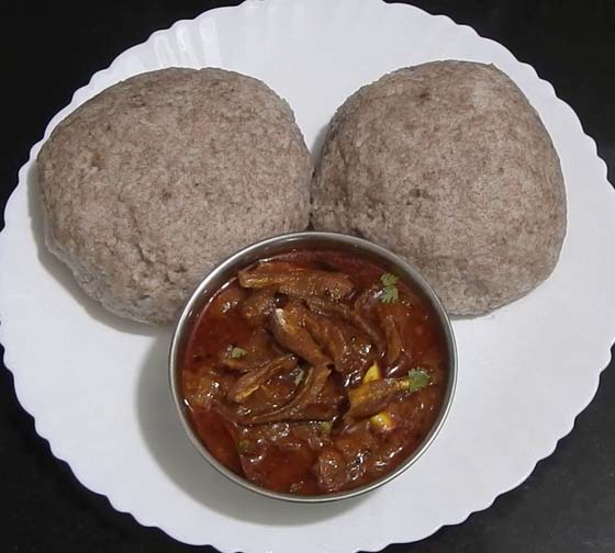 dry fishes recipe- nethili karuvadu kulambu with ragi kali- dry anchovies fish curry with ragi mudde