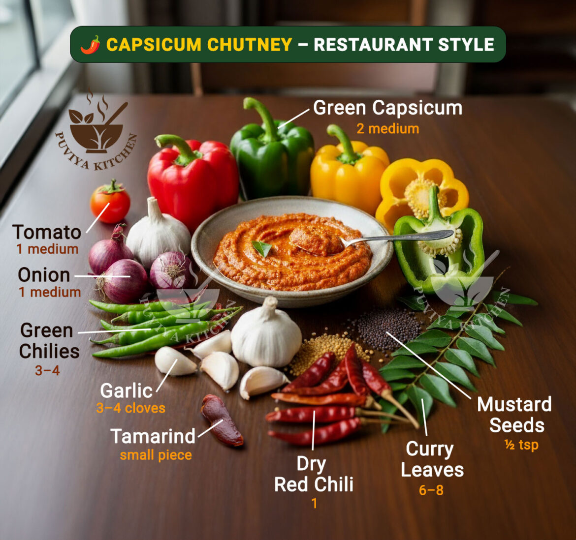 Capsicum Chutney Recipe | Restaurant Style Bell Pepper Pachadi