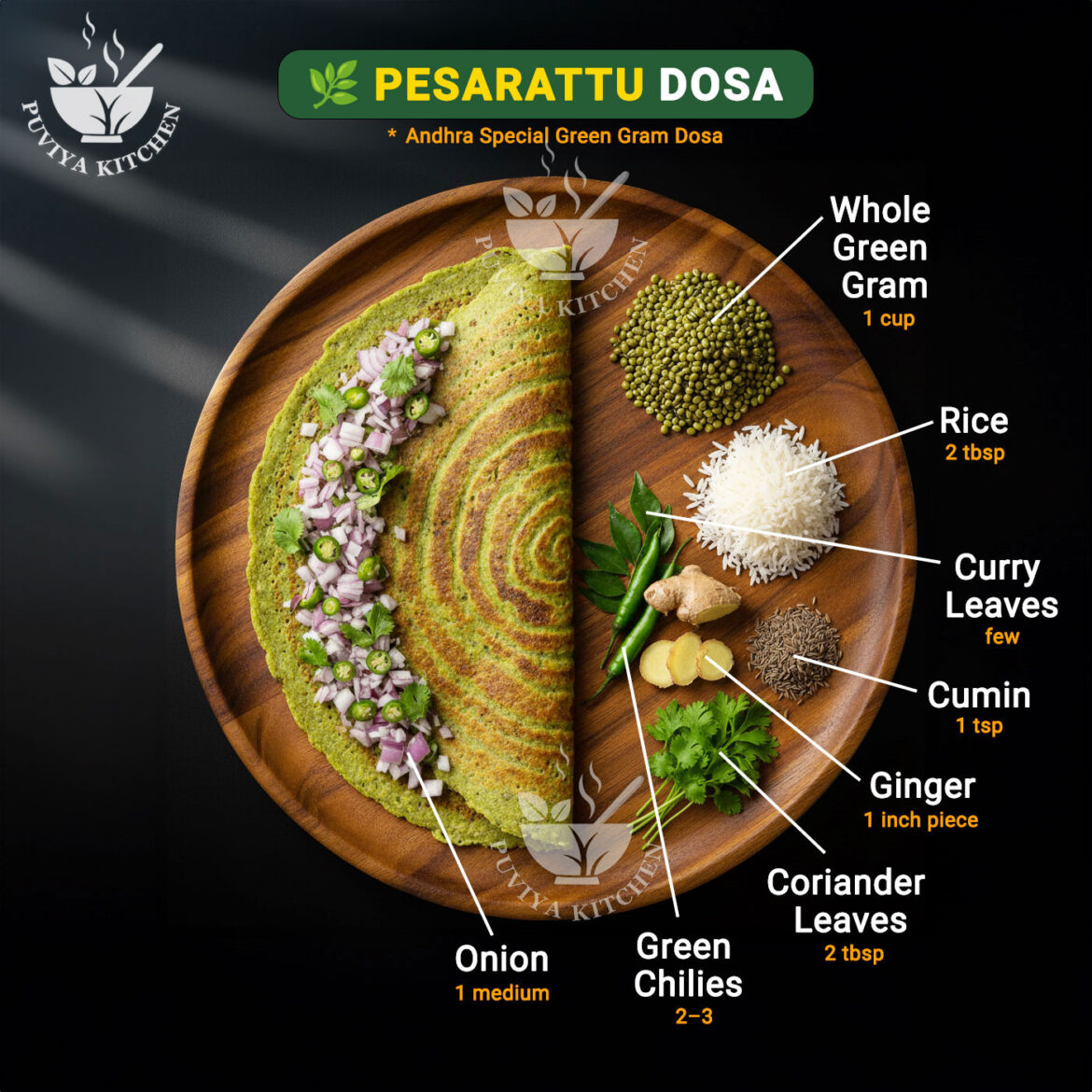 Pesarattu Recipe | Andhra Style Protein-Rich Green Gram Dosa