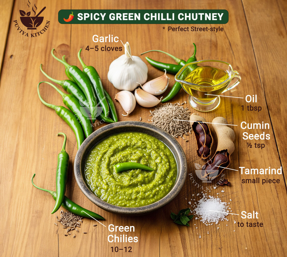 Spicy Green Chilli Chutney | Fiery Side Dish for Idli, Dosa, Chapati & Snacks